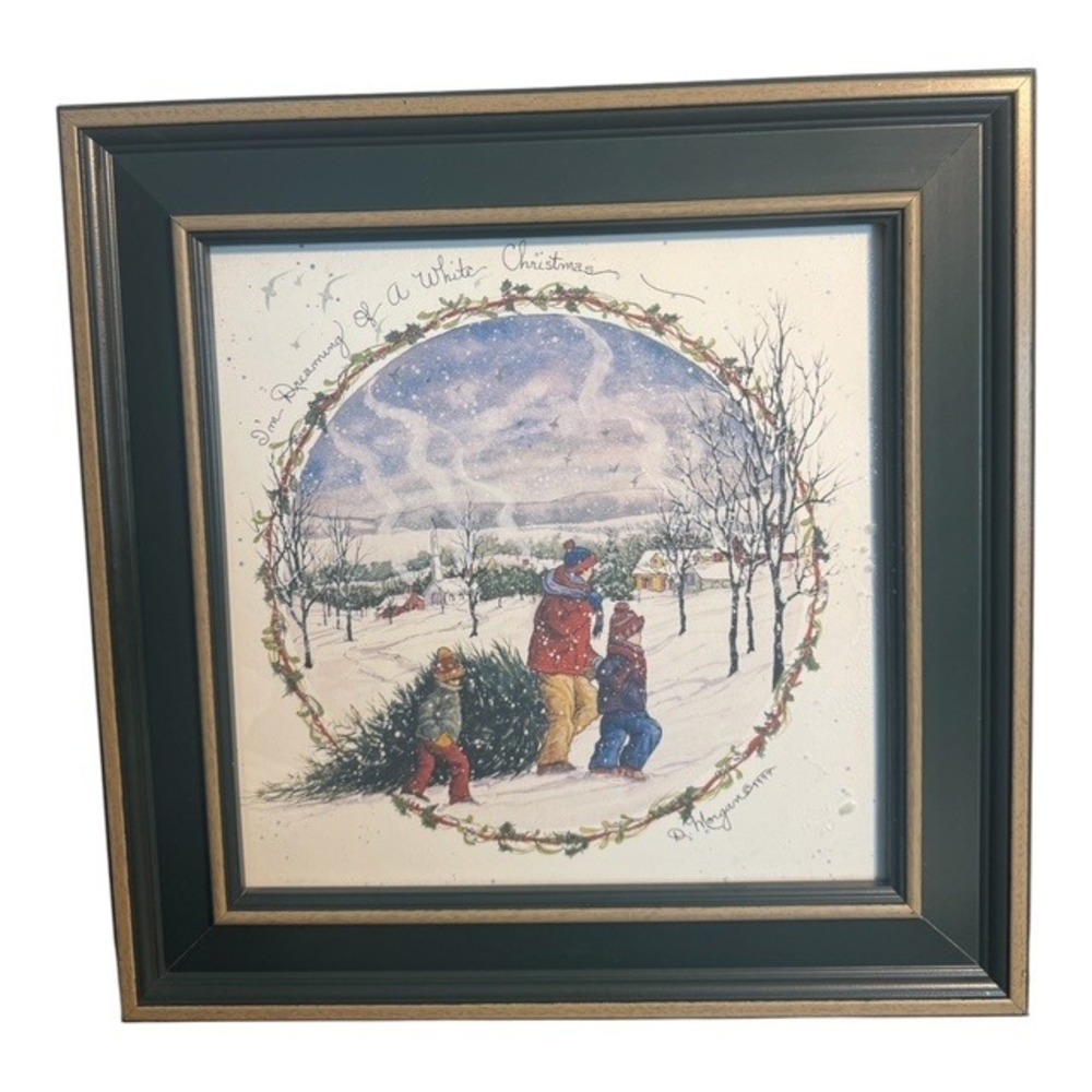 D. Morgan Green White Christmas Framed Art Print Winter Scene 13x13